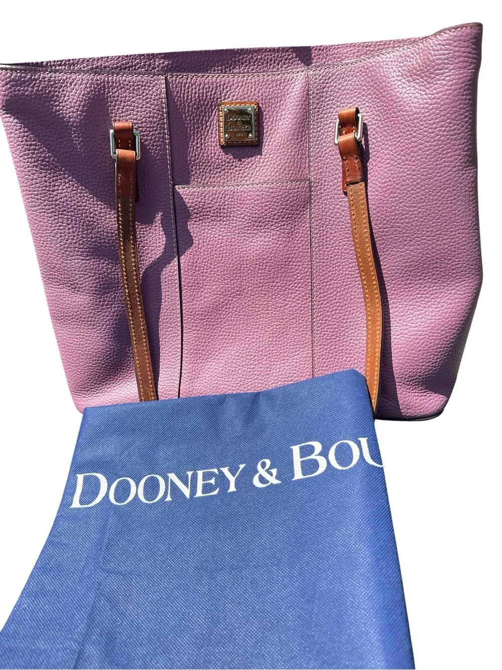 Dooney & Bourke Pink Pebbled Leather Tote with Tan Straps - Picture 5 of 6